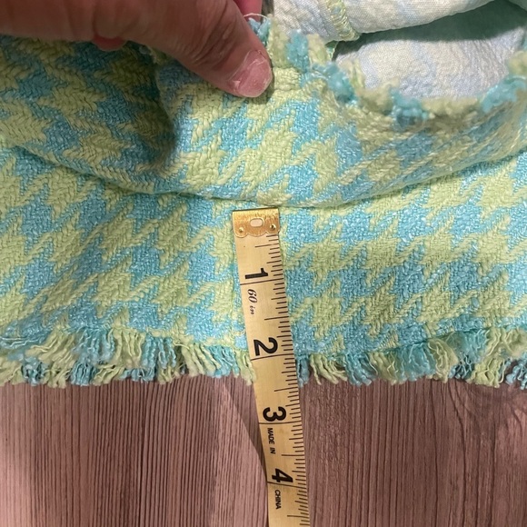 Zara High Waist Neon Green and Sky Blue Tweed Shorts - Picture 4 of 8